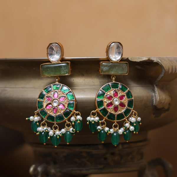 MDE973- White Colour Gold Plated Jadau Kundan Thappa Dangler Earrings