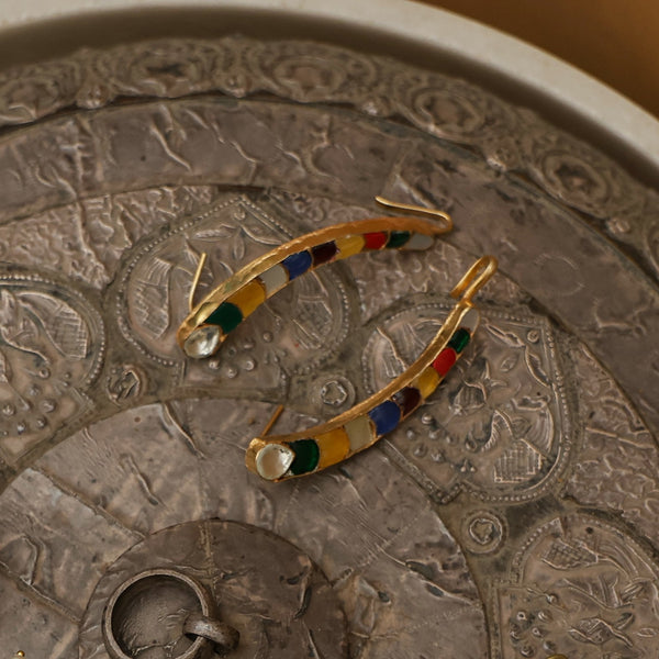 MDE677- Multicolor Gold Plated Jadau Kundan Earcuffs