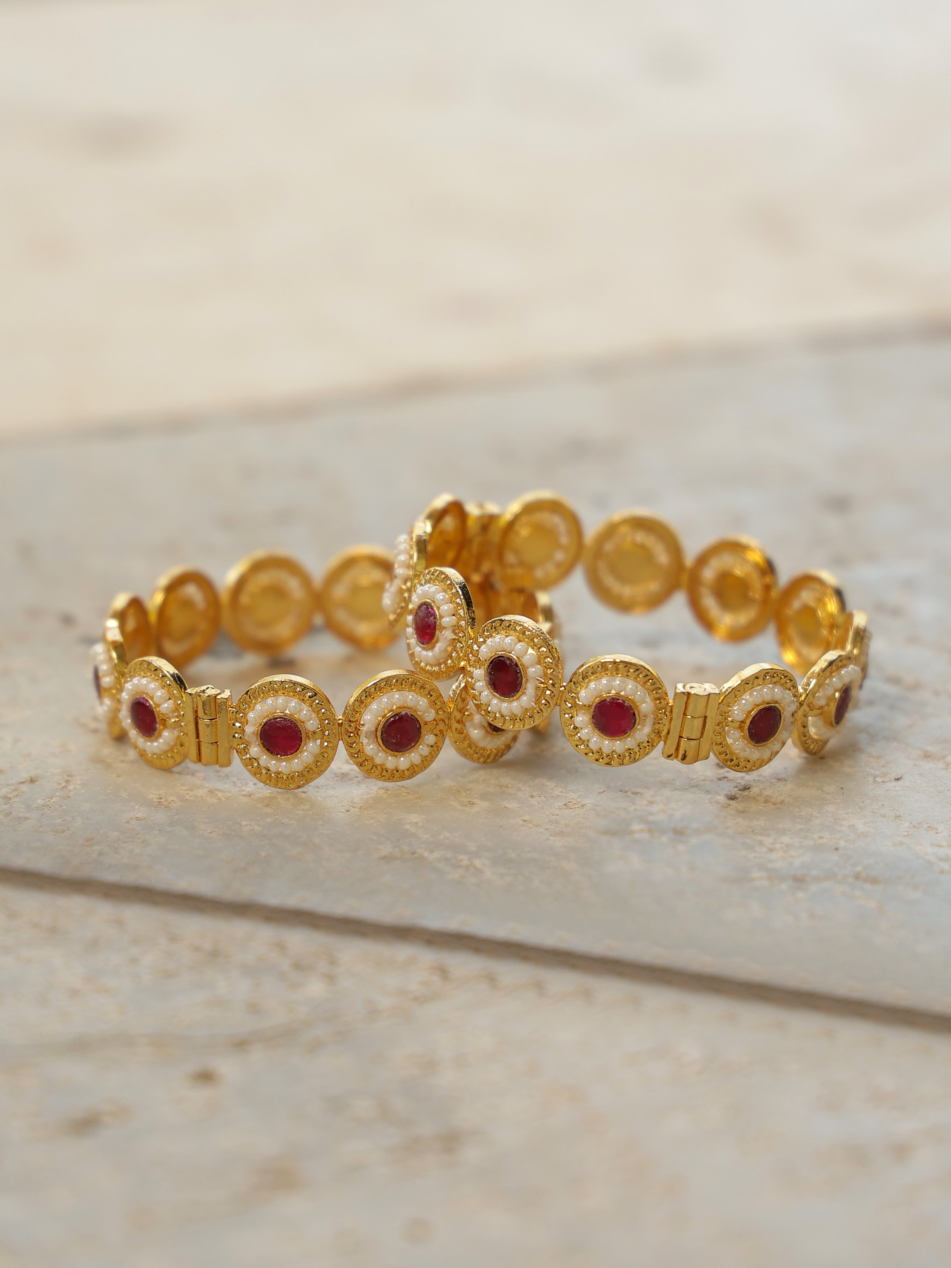 MDB360- Pink Colour Gold Plated Jadau Kundan Bangle