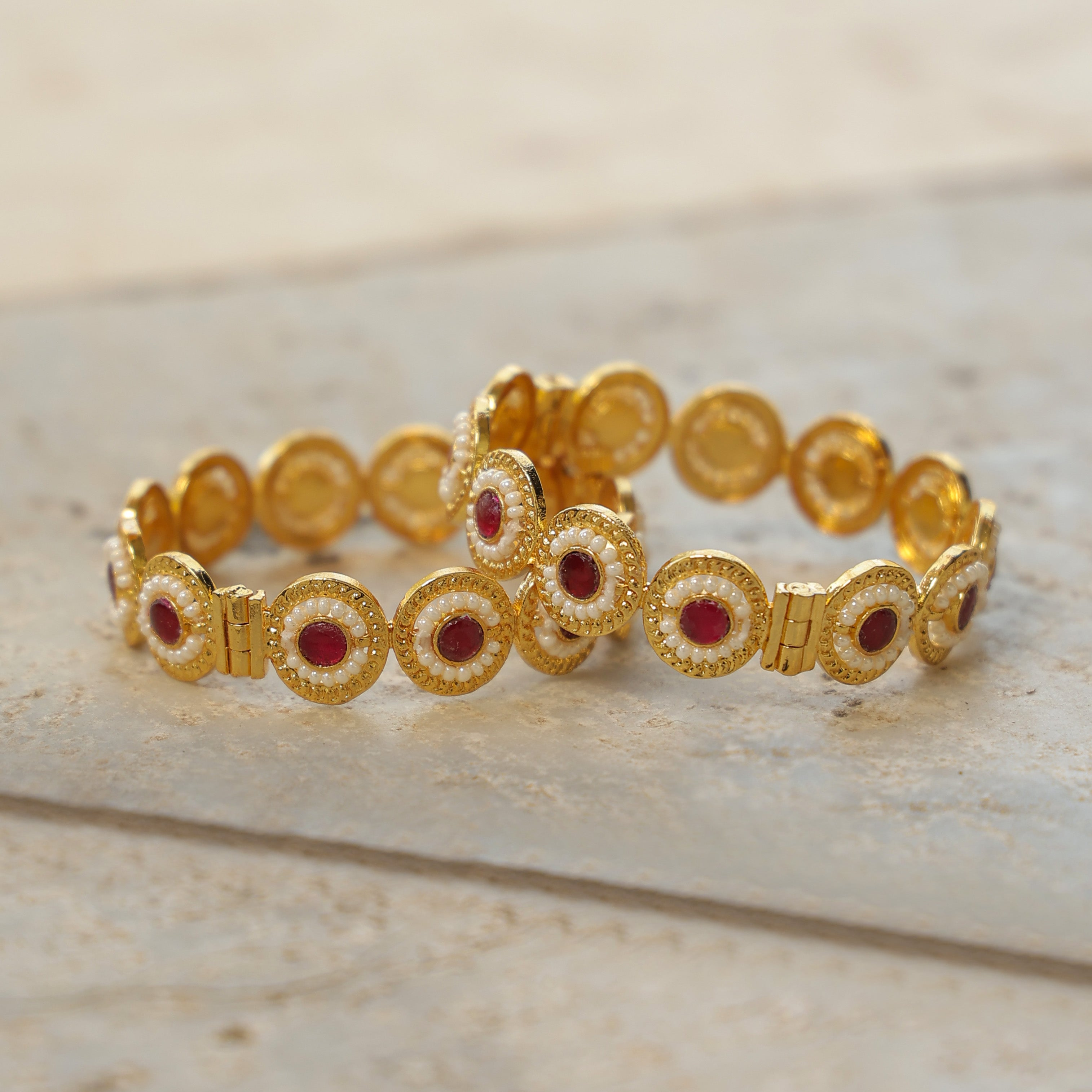 MDB360- Pink Colour Gold Plated Jadau Kundan Bangle