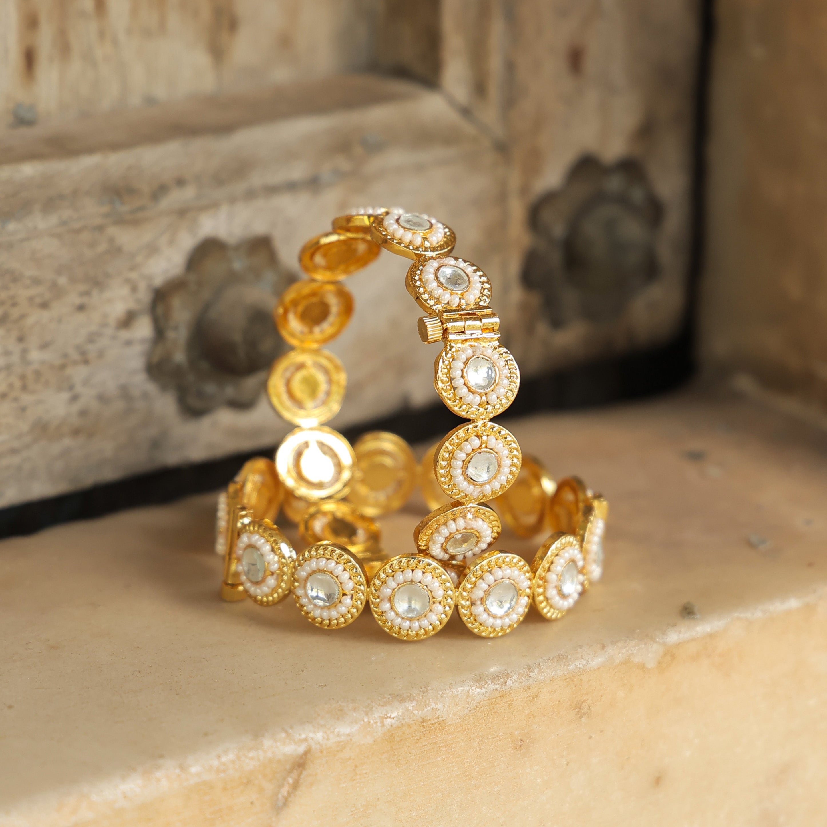MDB360- Pink Colour Gold Plated Jadau Kundan Bangle
