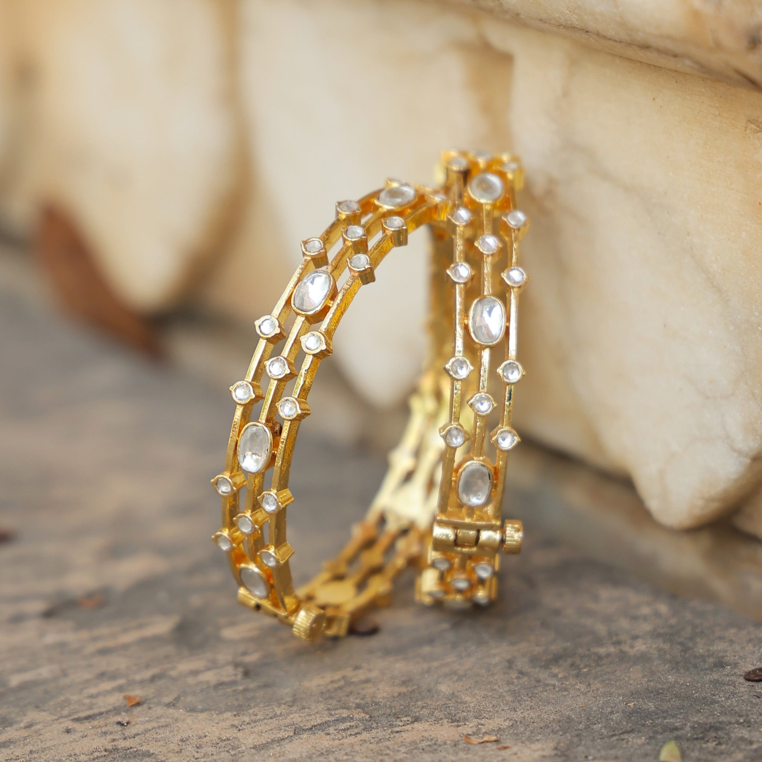 MDB364- White Colour Gold Plated Jadau Kundan Bangle