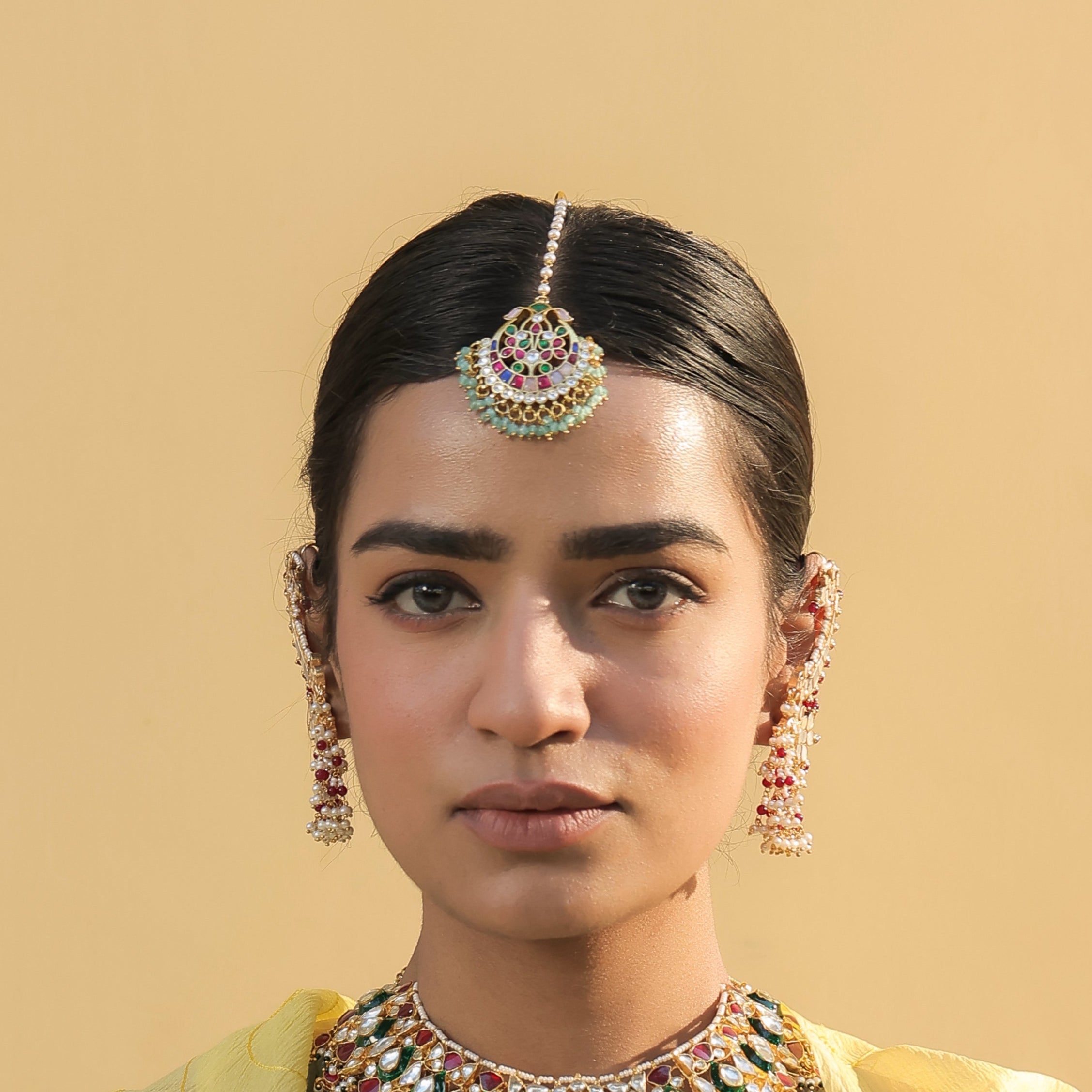 MDT419- Multi Colour Gold Plated Jadau Kundan Tika