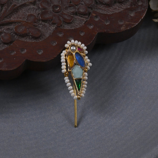 MDBR524- Multi Colour Gold Plated Jadau Kundan Bird Motif Juda Pin