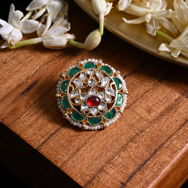 MDBU874- Multi Colour Gold Plated Jadau Kundan Brooch