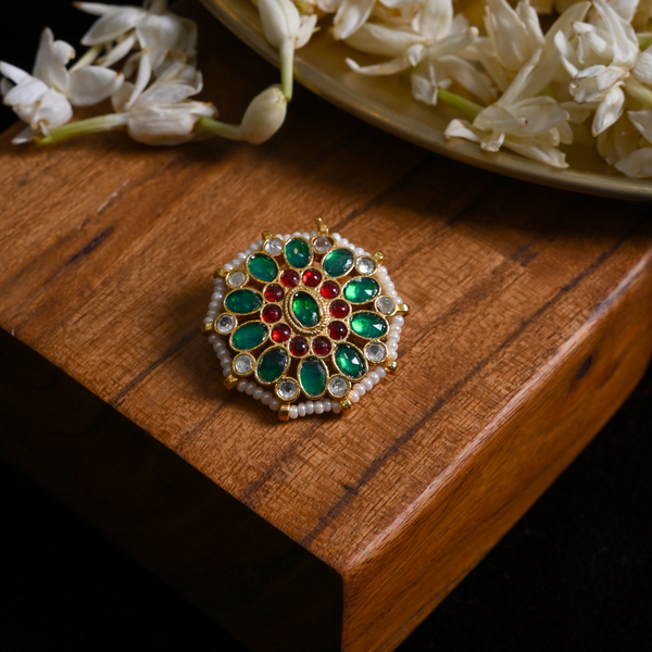 MDBU875- Multi Colour Gold Plated Jadau Kundan Brooch