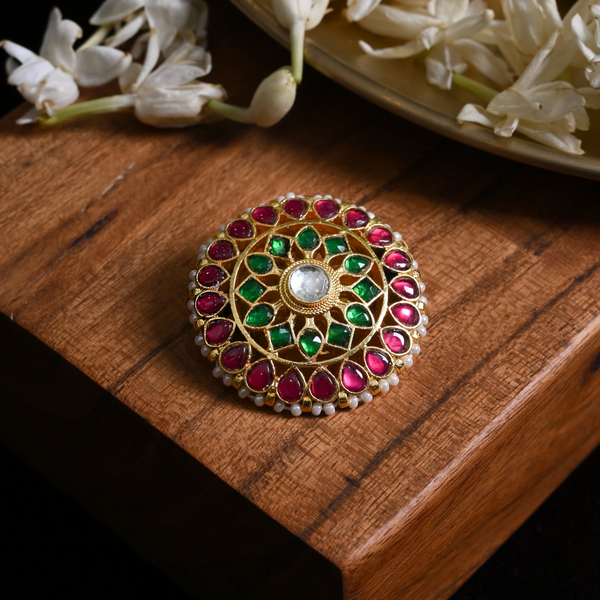 MDBU876- Multi Colour Gold Plated Jadau Kundan Brooch