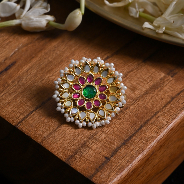 MDBU877- Multi Colour Gold Plated Jadau Kundan Brooch