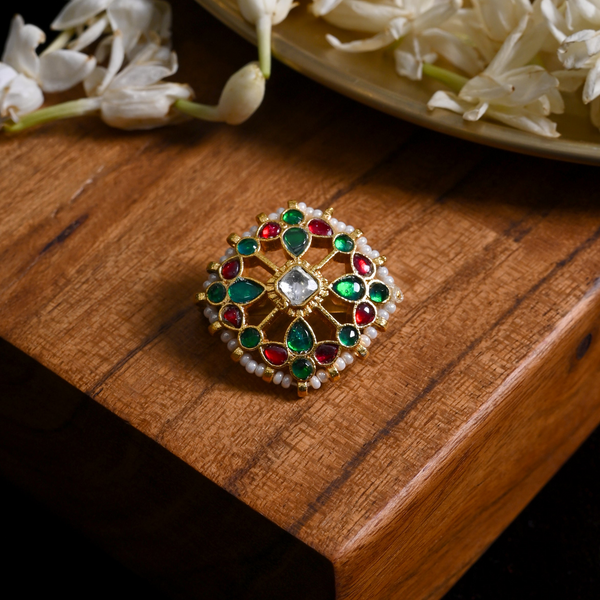 MDBU878- Multi Colour Gold Plated Jadau Kundan Brooch