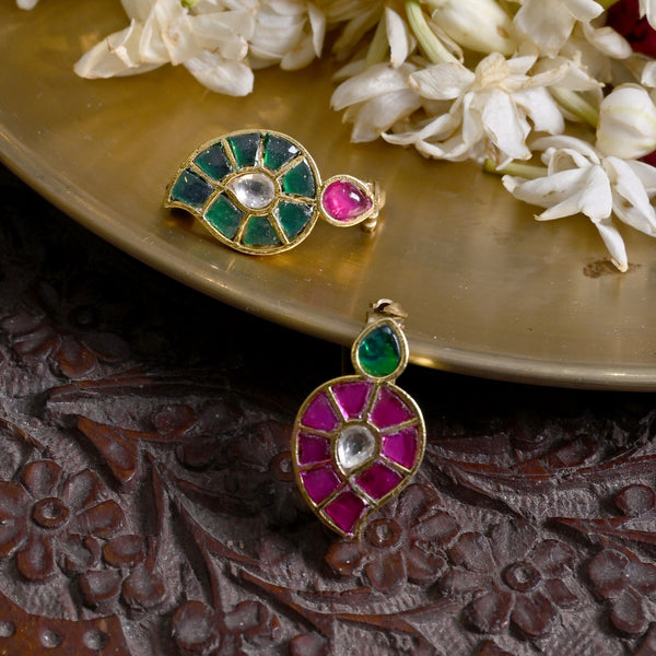MDBU879- Multi Colour Gold Plated Jadau Kundan Brooch