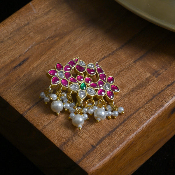 MDBU880- Multi Colour Gold Plated Jadau Kundan Brooch