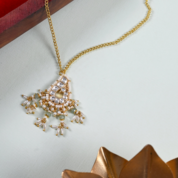 MDN864- White Colour Gold Plated Jadau Kundan Peacock Motif Pendant