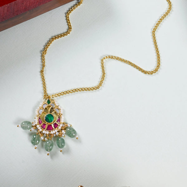 MDN865- Multi Colour Gold Plated Jadau Kundan Pendant