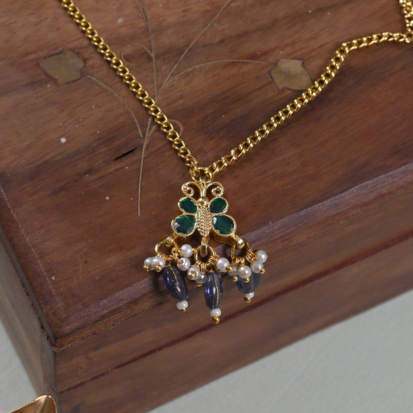 MDN866- Green Colour Gold Plated Jadau Kundan Butterfly Motif Pendant