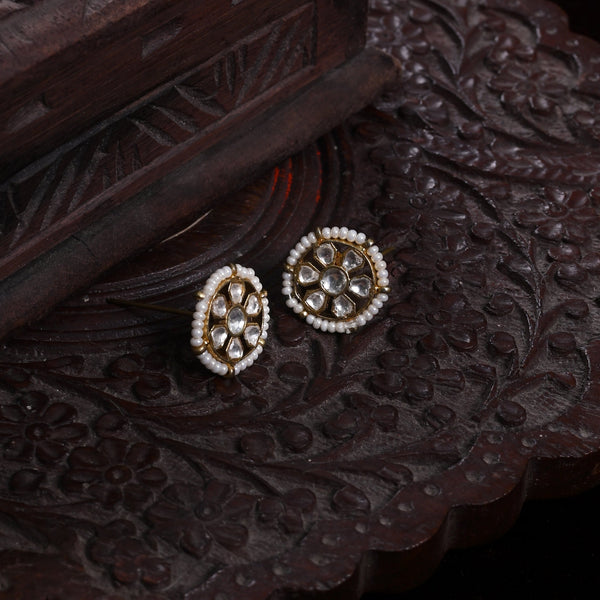 MDE867- White Colour Gold Plated Jadau Kundan Studs Earrings