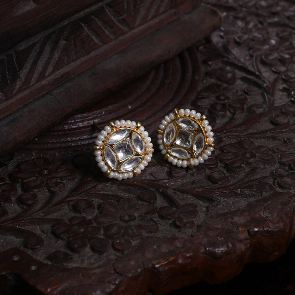 MDE868- White Colour Gold Plated Jadau Kundan Studs Earrings