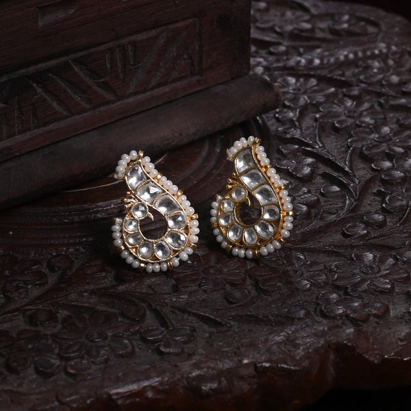 MDE871- White Colour Gold Plated Jadau Kundan Peacock Motif Studs Earrings