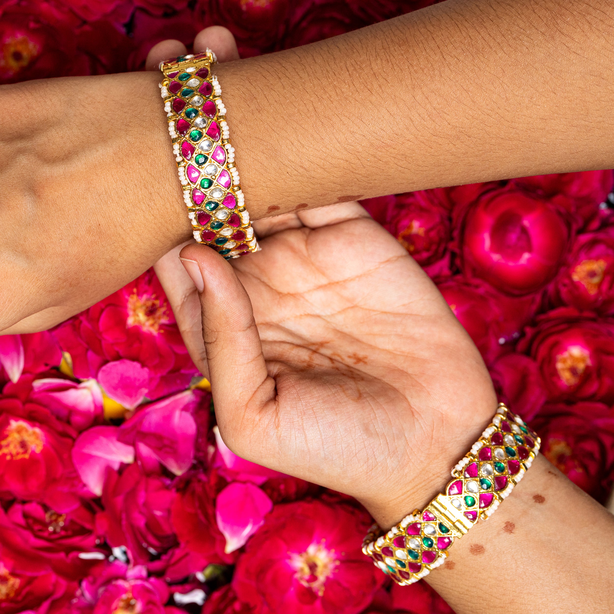 MDB066- Multi Colour Gold Plated Jadau Kundan Bangles