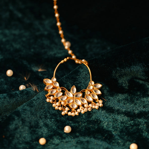 MDNA466- White Colour Gold Plated Jadau Kundan Nose Ring