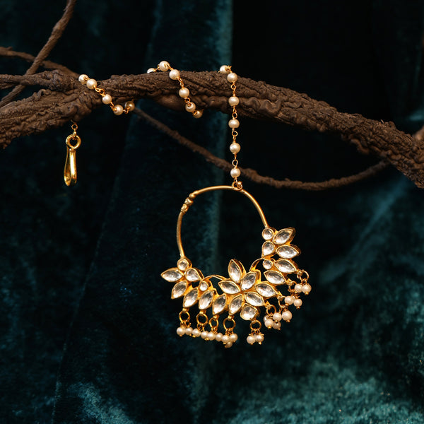 MDNA466- White Colour Gold Plated Jadau Kundan Nose Ring