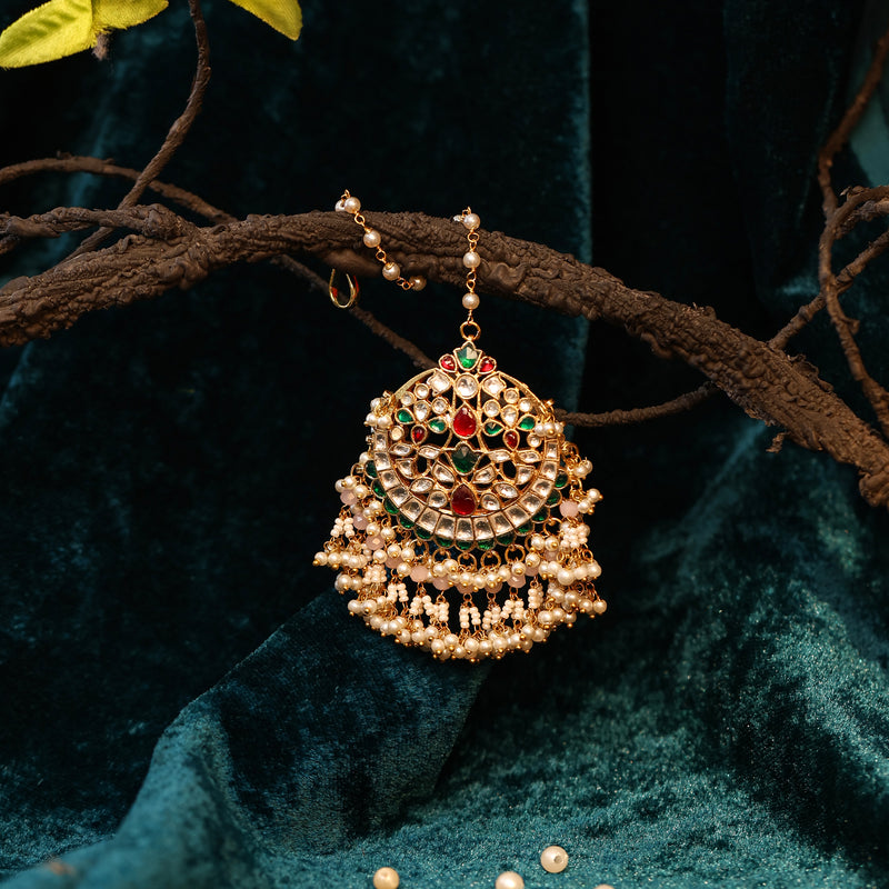 MDT595- Multi Colour Gold Plated Jadau Kundan Tika