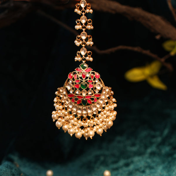 MDT776- Multi Colour Gold Plated Jadau Kundan Tika