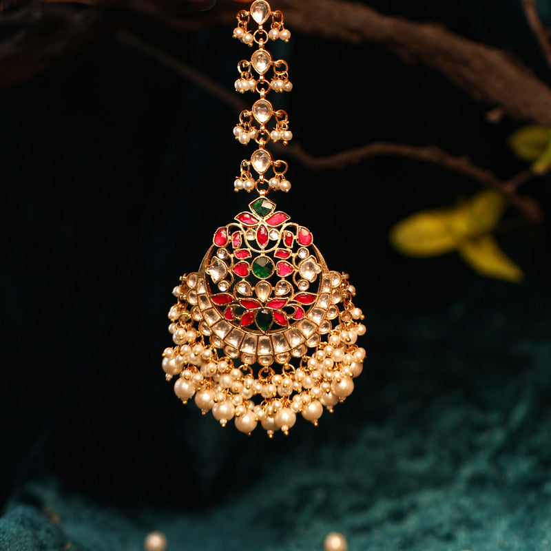 MDT776- Multi Colour Gold Plated Jadau Kundan Tika