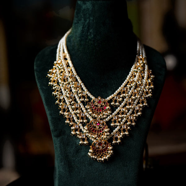 MDN114- Multi Colour Gold Plated Jadau Kundan Temple Raani Haar