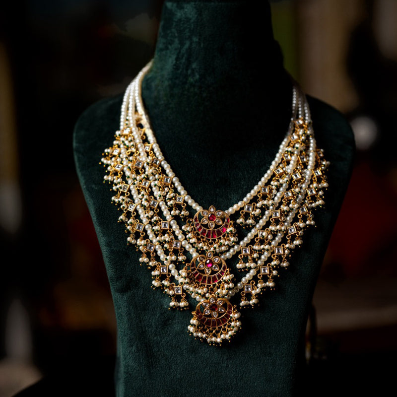 MDN114- Multi Colour Gold Plated Jadau Kundan Temple Raani Haar