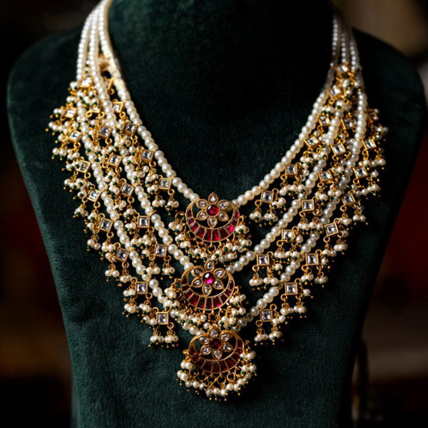 MDN114- Multi Colour Gold Plated Jadau Kundan Temple Raani Haar