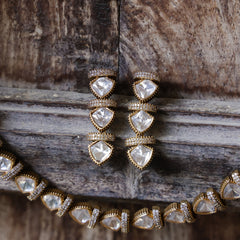 MDN885- White Colour Gold Plated Faux Polki Necklace Set