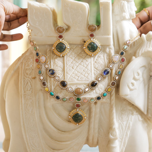 MDN903- Multi Colour Gold Plated Faux Polki Long Necklace Set