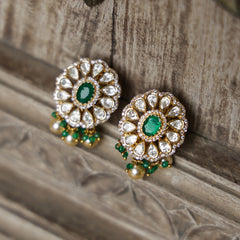 MDN1029- Green & White Colour Gold Plated Faux Polki Choker Set