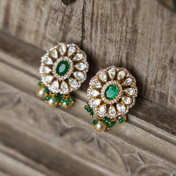 MDN1029- Green & White Colour Gold Plated Faux Polki Choker Set