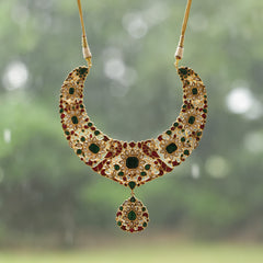 MDN905- Multi Colour Gold Plated Jadau Kundan Temple Necklace