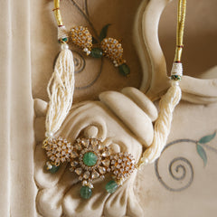 MDN992- Mint & White Colour Gold Plated Faux Polki Choker Set