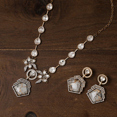 MDN1030- White Colour Gold Plated Faux Polki Pendant Set