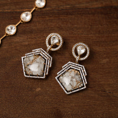 MDN1030- White Colour Gold Plated Faux Polki Pendant Set