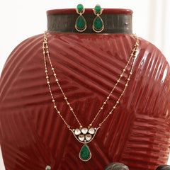 MDN884- Green & White Colour Gold Plated Faux Polki Pendant Set