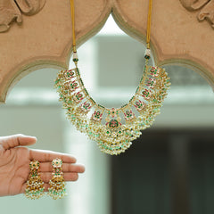 MDN1018- Multi Colour Gold Plated Jadau Kundan Heritage Necklace Set