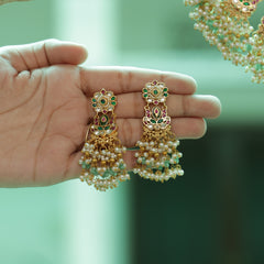 MDN1018- Multi Colour Gold Plated Jadau Kundan Heritage Necklace Set