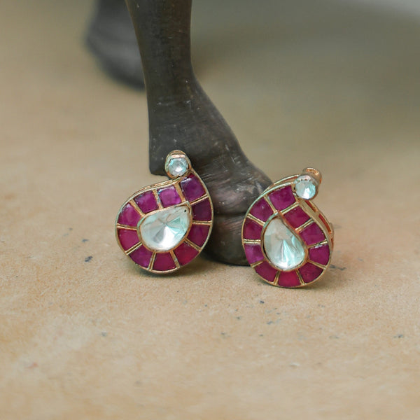 MDN992- Pink And White Colour Gold Plated Faux Polki Choker Set