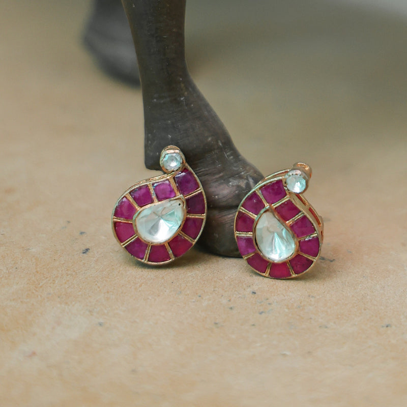 MDN992- Pink And White Colour Gold Plated Faux Polki Choker Set