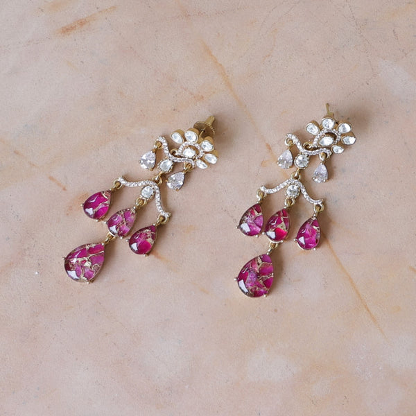 MDE882- Multicolour Gold Plated Faux Polki Dangler Earrings