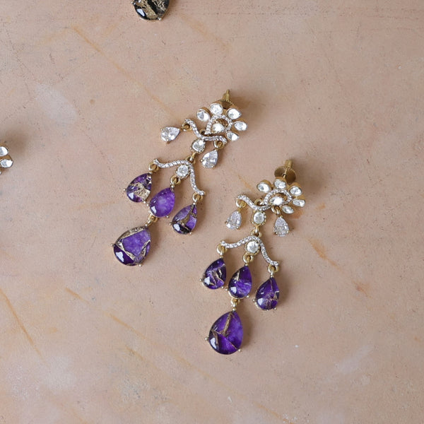 MDE882- Multicolour Gold Plated Faux Polki Dangler Earrings