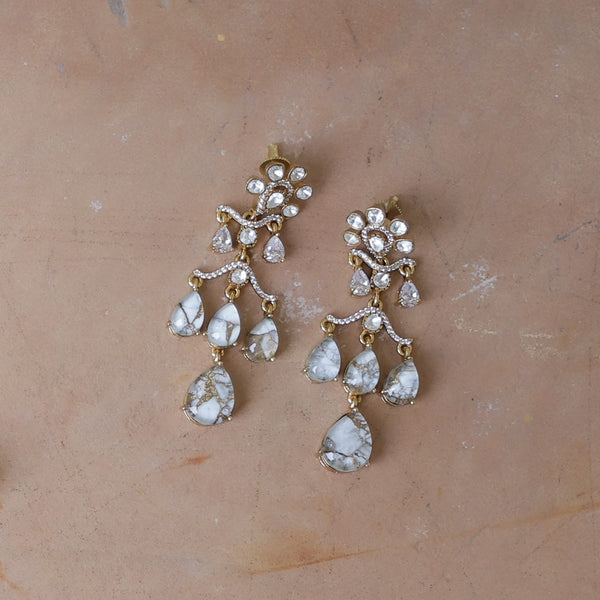 MDE882- Multicolour Gold Plated Faux Polki Dangler Earrings