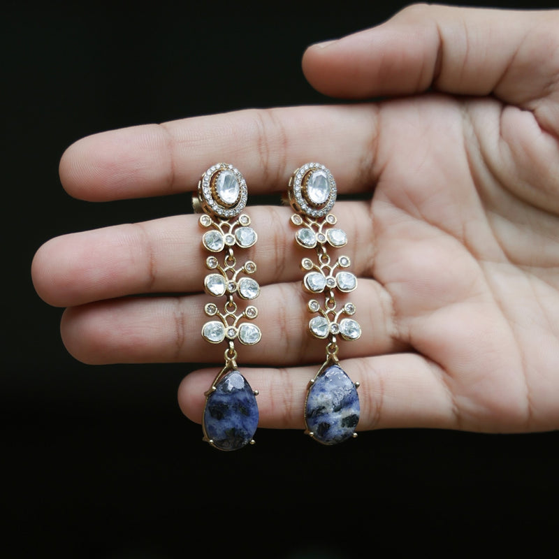 MDE881- Light Blue & White Colour Gold Plated Faux Polki Dangler Earrings