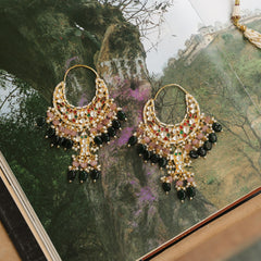 MDE594- Multi Colour Gold Plated Jadau Kundan Chandbali Earrings