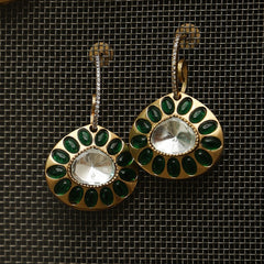 MDE798- Ruby Colour Gold Plated Faux Polki Double Sided Dangler Earrings