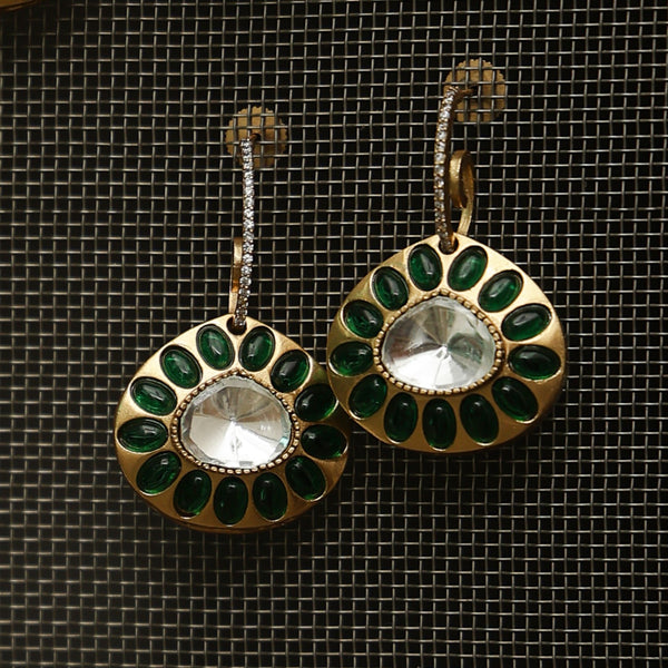 MDE798- Ruby Colour Gold Plated Faux Polki Double Sided Dangler Earrings